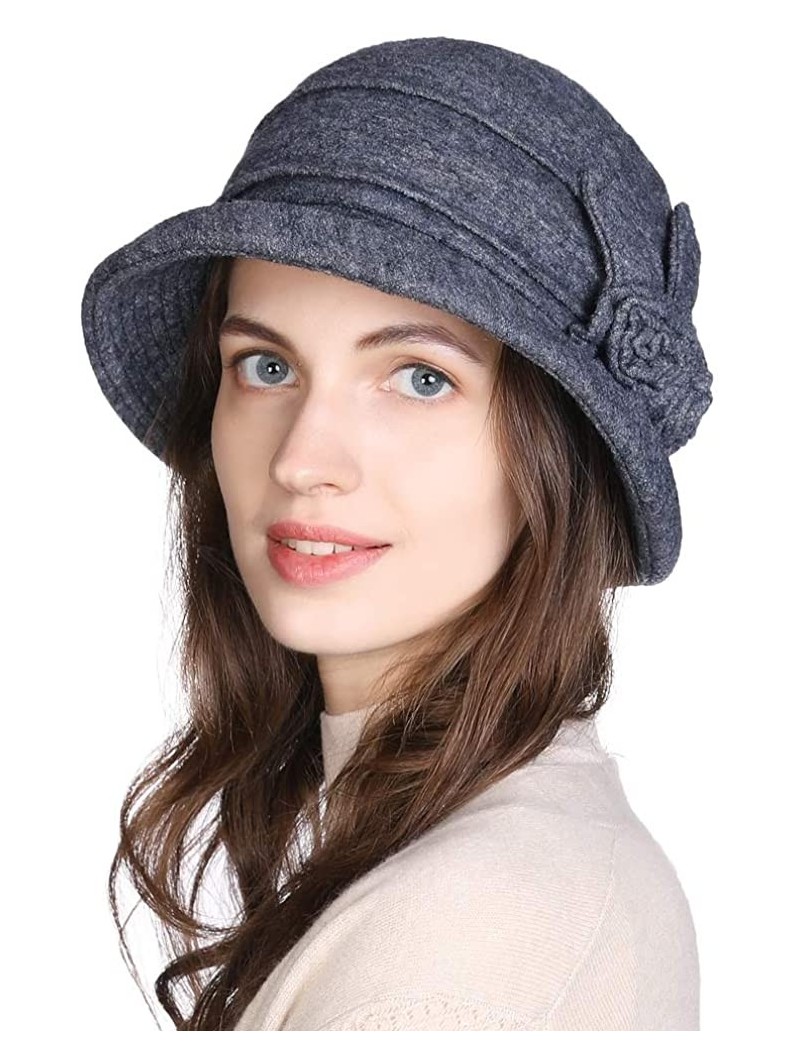 Bucket Hats Cloche Round Hat for Women 1920s Fedora Bucket Vintage Hat Flower Accent - 16076_gray - CA192DSEXHC $25.26