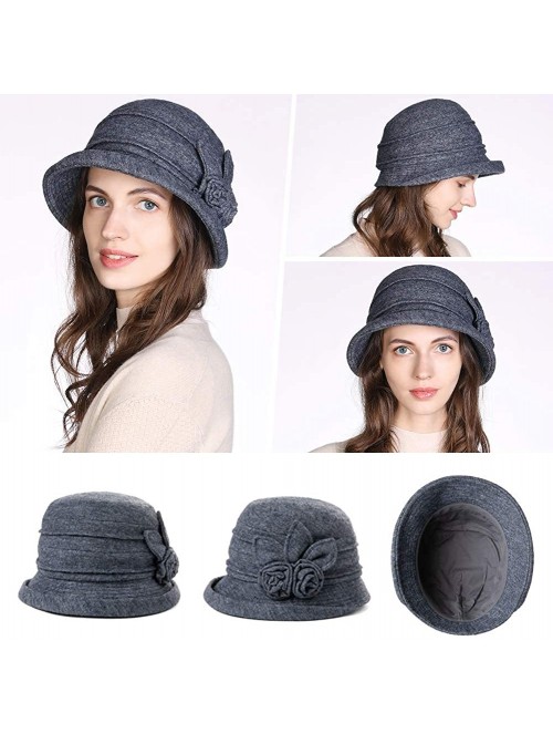 Bucket Hats Cloche Round Hat for Women 1920s Fedora Bucket Vintage Hat Flower Accent - 16076_gray - CA192DSEXHC $25.26