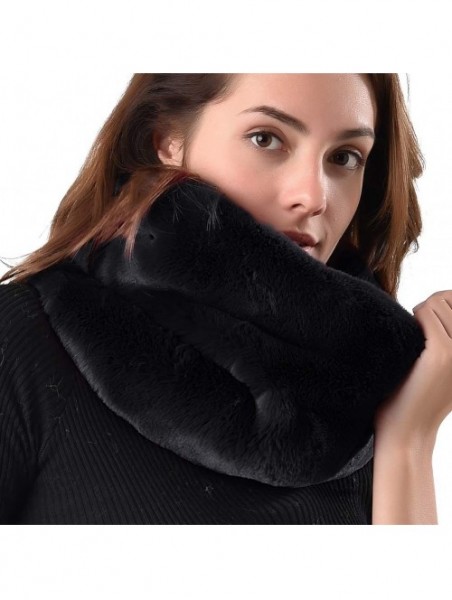 Sun Hats Women Faux Fur Infinity Scarf Soft Winter Warm Neck Warmer Scarfs - Black - CU18IRIN775 $21.85