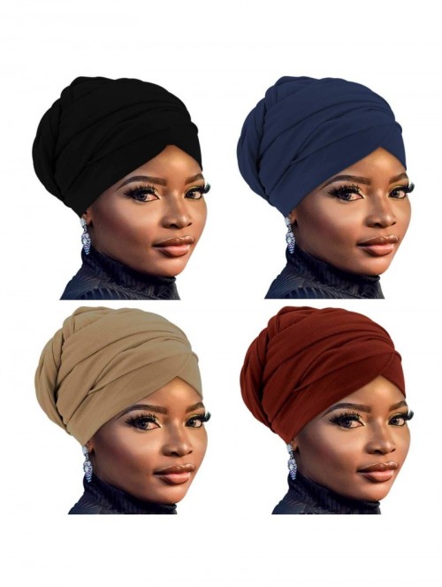 Headbands African Head Wraps Turban For Women Women' Soft Stretch Headband Long Head Wrap Scarf (4Black+Blue+Red+Brown) - CO1...