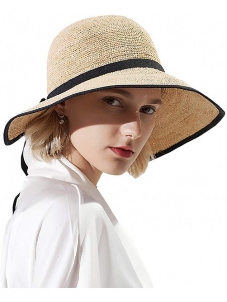 Sun Hats Womens UPF 50+ Wide Brim Panama Straw Hat Foldable Fedora Beach Sun Hat - Beige(0118) - CD18QEQGLEN $13.51