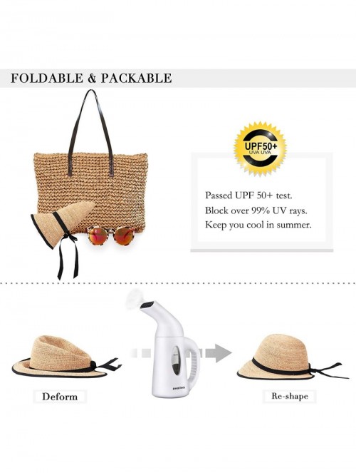 Sun Hats Womens UPF 50+ Wide Brim Panama Straw Hat Foldable Fedora Beach Sun Hat - Beige(0118) - CD18QEQGLEN $13.51