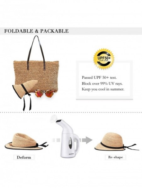 Sun Hats Womens UPF 50+ Wide Brim Panama Straw Hat Foldable Fedora Beach Sun Hat - Beige(0118) - CD18QEQGLEN $13.51