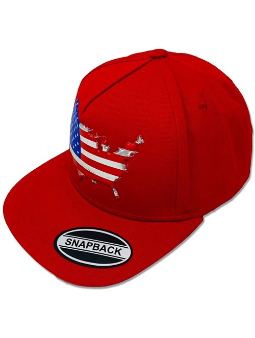 Baseball Caps USA Flag Snapback - Classic US Flag 3D Embroidered Baseball Cap - Embossed Us Map - Red - CZ18KLC2RET $13.90