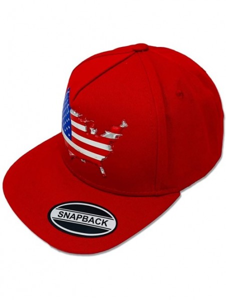 Baseball Caps USA Flag Snapback - Classic US Flag 3D Embroidered Baseball Cap - Embossed Us Map - Red - CZ18KLC2RET $13.90