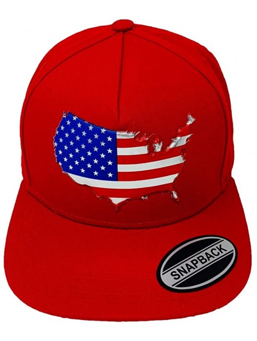 Baseball Caps USA Flag Snapback - Classic US Flag 3D Embroidered Baseball Cap - Embossed Us Map - Red - CZ18KLC2RET $13.90