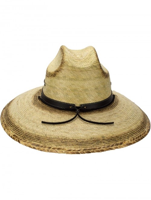 Sun Hats Natural Palm Leaf Straw Super Wide Brim Lifeguard Hat with Chin Strap- Flex Fit (Burnt Stain)- Large - CX184ZAG6MC $...