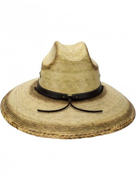 Sun Hats Natural Palm Leaf Straw Super Wide Brim Lifeguard Hat with Chin Strap- Flex Fit (Burnt Stain)- Large - CX184ZAG6MC $...