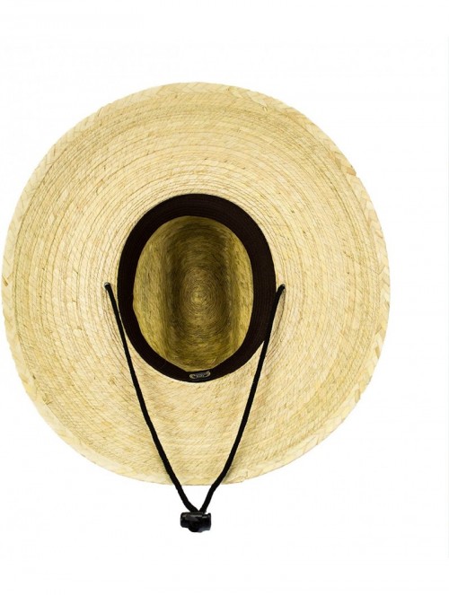 Sun Hats Natural Palm Leaf Straw Super Wide Brim Lifeguard Hat with Chin Strap- Flex Fit (Burnt Stain)- Large - CX184ZAG6MC $...