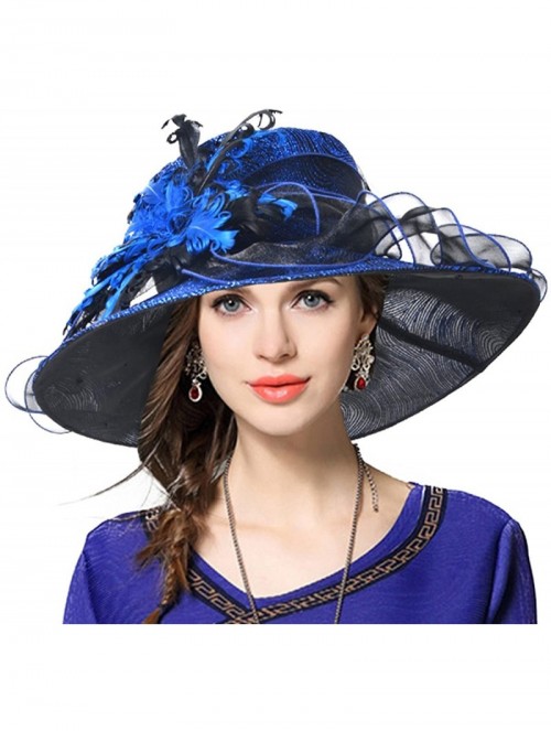 Sun Hats Ladies's Kentucky Derby Church Wedding Luxury Dress Hat - Blue - CP12MAMI2L0 $28.69