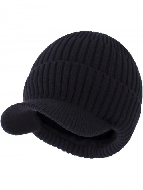 Skullies & Beanies Winter Hats for Men with Visor Warm Men's Outdoor Newsboy Hat Thick Soft Fleece Lined Ski Hat - Black - CS...