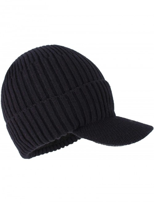 Skullies & Beanies Winter Hats for Men with Visor Warm Men's Outdoor Newsboy Hat Thick Soft Fleece Lined Ski Hat - Black - CS...