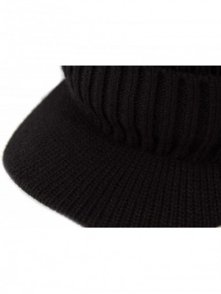 Skullies & Beanies Winter Hats for Men with Visor Warm Men's Outdoor Newsboy Hat Thick Soft Fleece Lined Ski Hat - Black - CS...