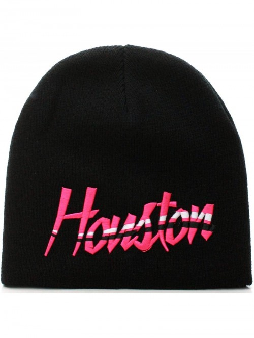 Skullies & Beanies USA Sports City State Cuffless Beanie Knit Hat Cap - Houston Black Pink - CA11QW426TX $12.31