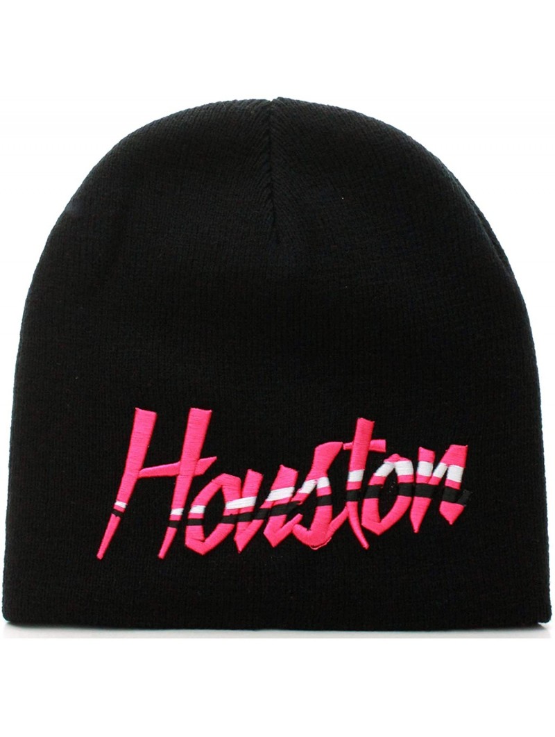 Skullies & Beanies USA Sports City State Cuffless Beanie Knit Hat Cap - Houston Black Pink - CA11QW426TX $12.31