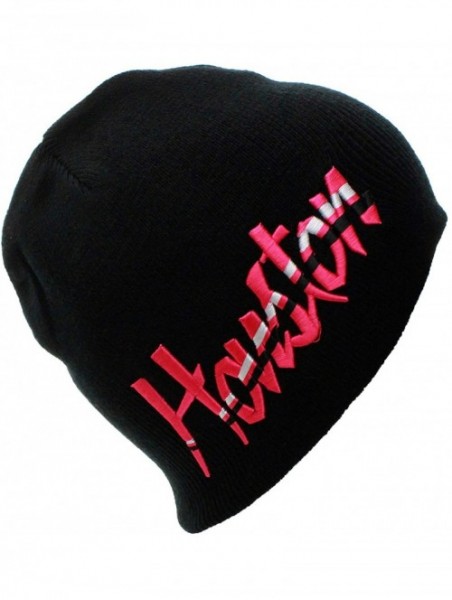 Skullies & Beanies USA Sports City State Cuffless Beanie Knit Hat Cap - Houston Black Pink - CA11QW426TX $12.31