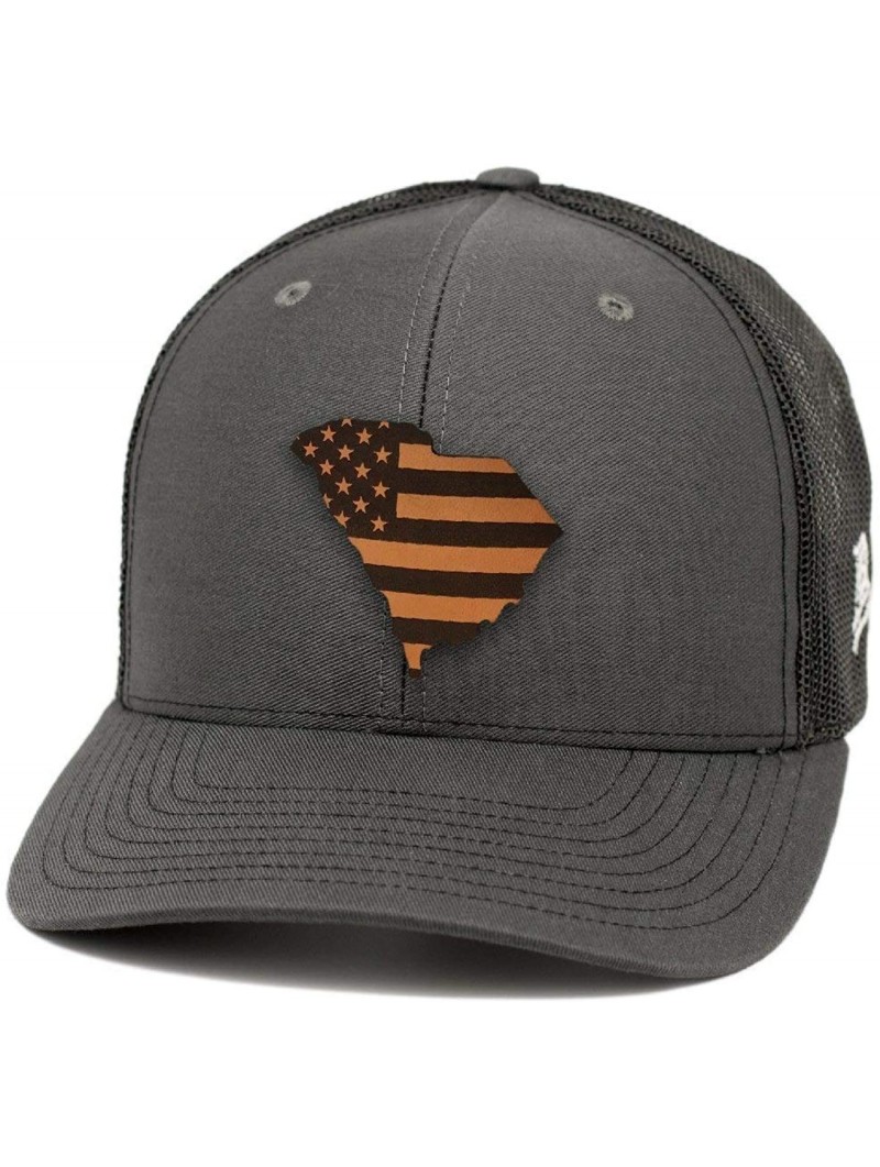 Baseball Caps 'South Carolina Patriot' Leather Patch Hat Curved Trucker - OSFA/Charcoal/Black - C918IOMDYKQ $29.38