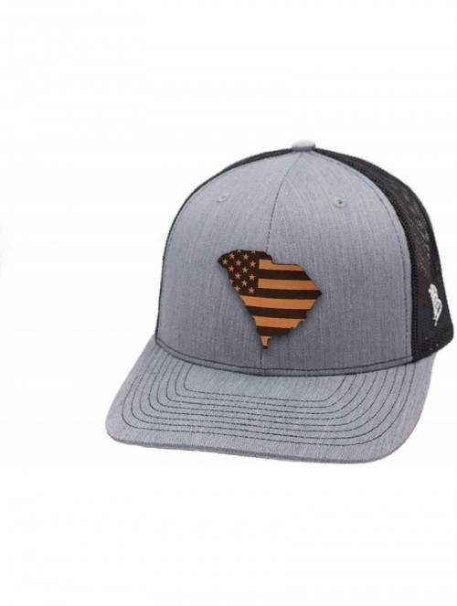 Baseball Caps 'South Carolina Patriot' Leather Patch Hat Curved Trucker - OSFA/Charcoal/Black - C918IOMDYKQ $29.38