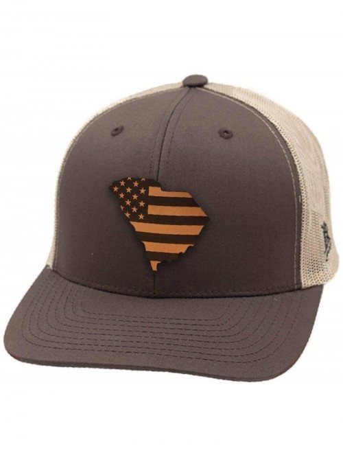 Baseball Caps 'South Carolina Patriot' Leather Patch Hat Curved Trucker - OSFA/Charcoal/Black - C918IOMDYKQ $29.38