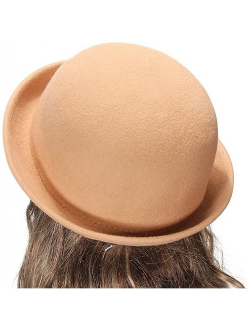 Sun Hats Roll Brim Bowler Cap Cute Fashion Pure Color Derby Hat Fedora Hat Floppy Cloche Best Xmas Gift - Camel - CK11Q1YR1WB...