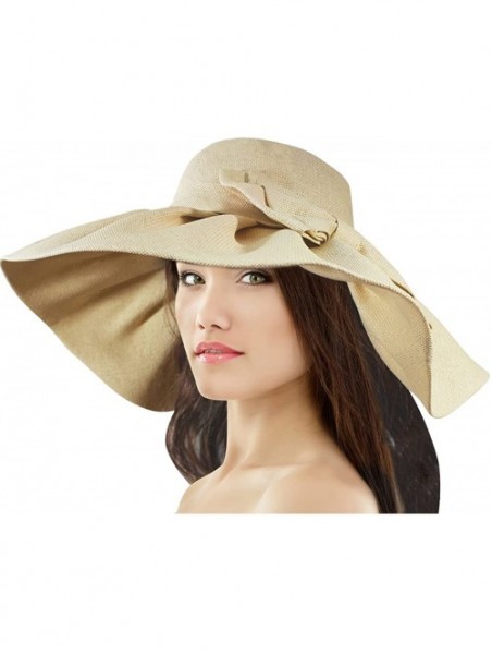 Sun Hats Women's Summer Sun Hat - Wide Brim Floppy Straw Sun Hat - Flirty - Beige - C511DEY1PYB $27.55