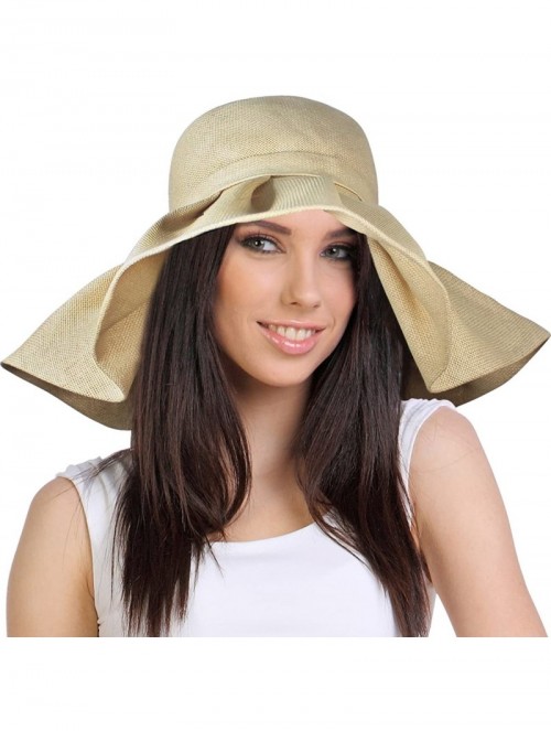 Sun Hats Women's Summer Sun Hat - Wide Brim Floppy Straw Sun Hat - Flirty - Beige - C511DEY1PYB $27.55