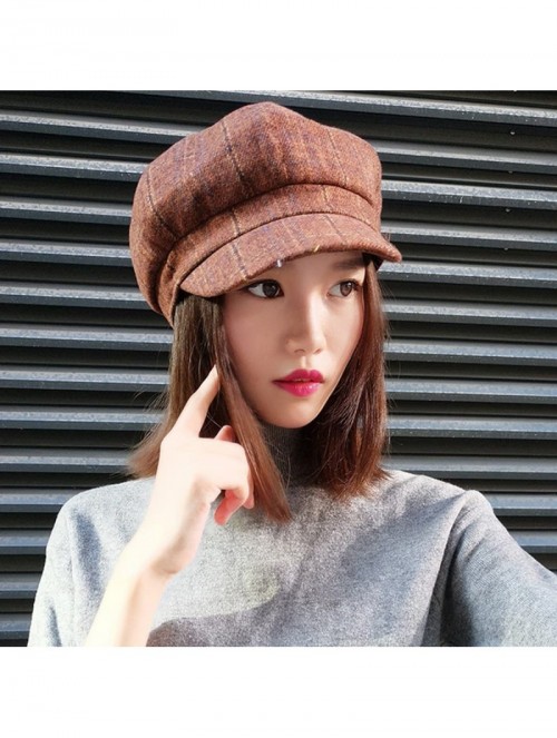 Newsboy Caps Womens Woolen Tweed Ivy British Newsboy Cabbie Gatsby Beret Painter Hat Cap - Coffee - CF186RCC9HW $15.48