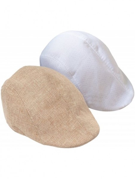 Newsboy Caps Men's Herringbone Tweed Newsboy Cabbie Flat Driving Hat Golf Cap - White & Beige - CK17XHMEG79 $13.52