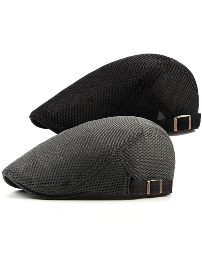 Newsboy Caps 2 Pack Men's Flat Cap Mesh Beret Cabbie Hunting Hat Summer Newsboy Ivy Cap - Black+gray - CR18DH6WCXY $15.32