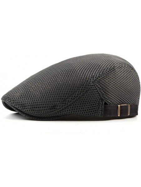 Newsboy Caps 2 Pack Men's Flat Cap Mesh Beret Cabbie Hunting Hat Summer Newsboy Ivy Cap - Black+gray - CR18DH6WCXY $15.32