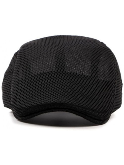 Newsboy Caps 2 Pack Men's Flat Cap Mesh Beret Cabbie Hunting Hat Summer Newsboy Ivy Cap - Black+gray - CR18DH6WCXY $15.32