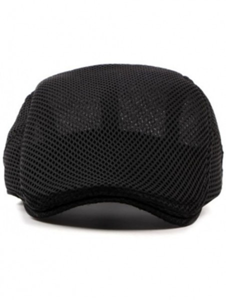 Newsboy Caps 2 Pack Men's Flat Cap Mesh Beret Cabbie Hunting Hat Summer Newsboy Ivy Cap - Black+gray - CR18DH6WCXY $15.32