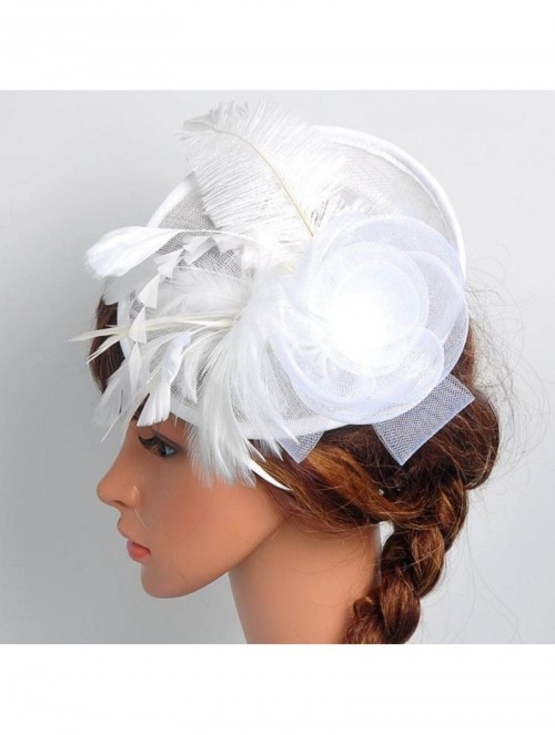 Baseball Caps Fascinators Hat Feather Mesh Flower Net Veil Party Hat Cocktail Derby Hat - White - CG18DAGQG0G $13.27