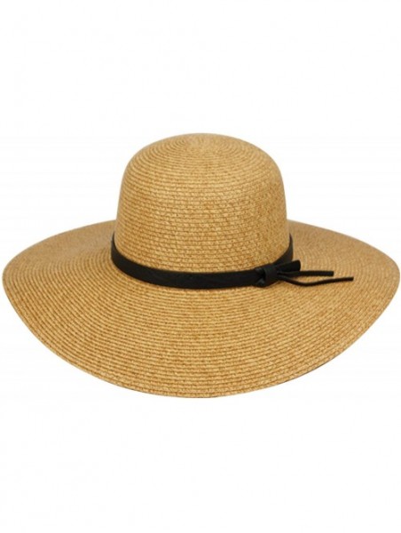 Sun Hats Women's Braid Straw Wide Brim Fedora Hat UPF 50+ w/Adjustable Drawstring - Fl2251 Lt Brown - CC18E20HQTU $24.21