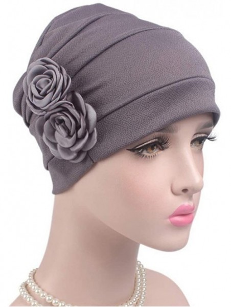 Skullies & Beanies 1Pack / 2Packs Women Flower Elastic Turban Beanie Head Wrap Chemo Cap Hat - Y-2pcs-black+gray - CZ18XWX6W8...