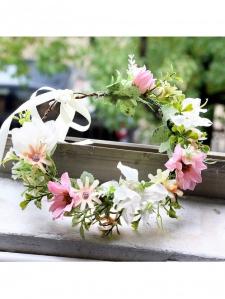 Headbands Floral Garland Crown Hair Wreath Flower Headband Halo Floral Headpiece Boho with Ribbon Wedding Party - B - C71944T...