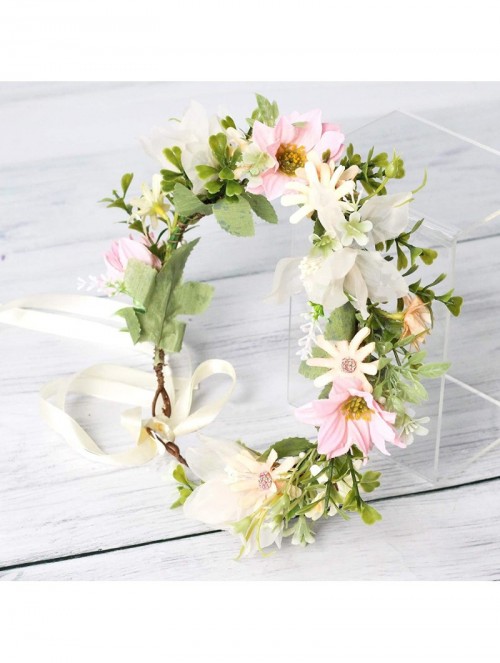 Headbands Floral Garland Crown Hair Wreath Flower Headband Halo Floral Headpiece Boho with Ribbon Wedding Party - B - C71944T...