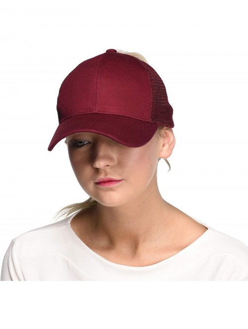 Baseball Caps Hatsandscarf Ponytail caps Messy Buns Trucker Plain Baseball Cap (BT-6) - Burgundy - CC18Q25DTS6 $18.90