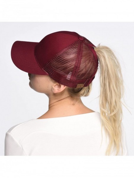 Baseball Caps Hatsandscarf Ponytail caps Messy Buns Trucker Plain Baseball Cap (BT-6) - Burgundy - CC18Q25DTS6 $18.90