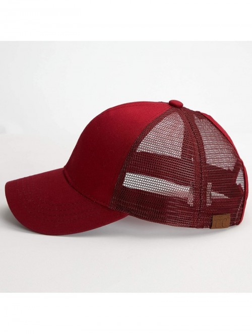 Baseball Caps Hatsandscarf Ponytail caps Messy Buns Trucker Plain Baseball Cap (BT-6) - Burgundy - CC18Q25DTS6 $18.90