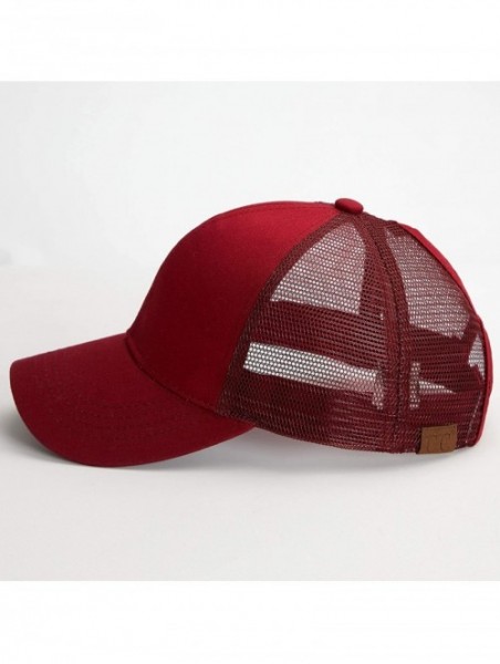 Baseball Caps Hatsandscarf Ponytail caps Messy Buns Trucker Plain Baseball Cap (BT-6) - Burgundy - CC18Q25DTS6 $18.90