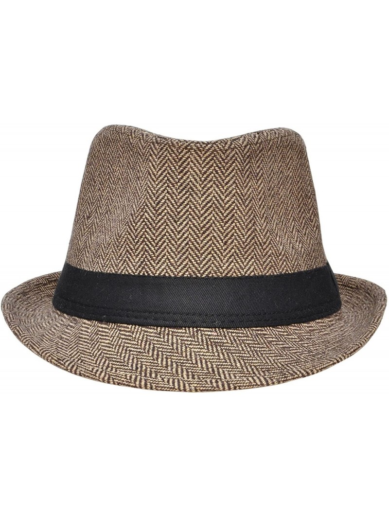 Fedoras Unisex Women Men Short Brim Structured Gangster Manhattan Trilby Fedora Hat - Brown/Tan - CS18667A3D5 $16.29