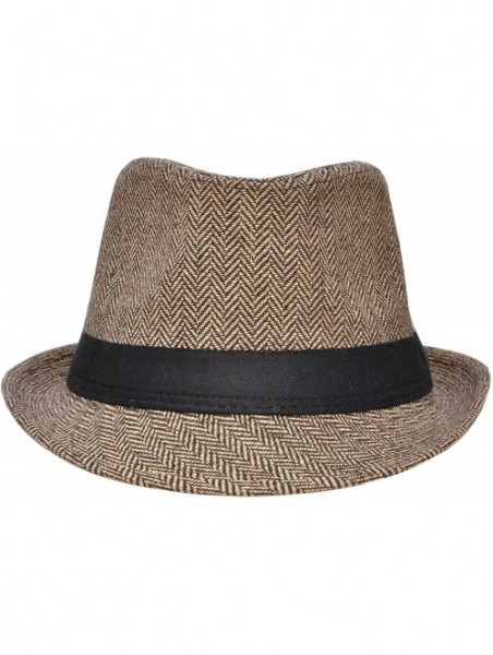 Fedoras Unisex Women Men Short Brim Structured Gangster Manhattan Trilby Fedora Hat - Brown/Tan - CS18667A3D5 $16.29