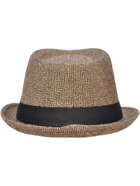 Fedoras Unisex Women Men Short Brim Structured Gangster Manhattan Trilby Fedora Hat - Brown/Tan - CS18667A3D5 $16.29