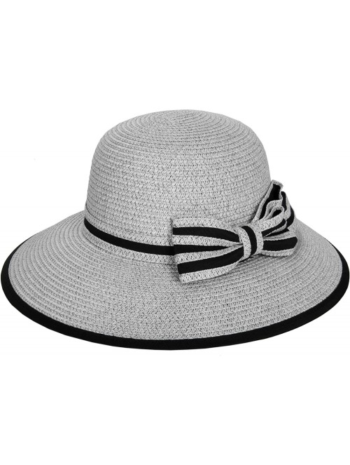 Sun Hats Women's Vintage Classic Derby Panama Hat Floppy Wide Brim Summer Style Beach Hat - Grey_ - CW12GSPN2KR $21.09