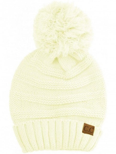 Skullies & Beanies Oversized Super Big Slouchy Pom Pom Warm Chunky Stretchy Knit Beanie Hat - Solid Ivory - CE185TZWTT9 $15.27