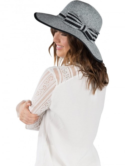 Sun Hats Women's Vintage Classic Derby Panama Hat Floppy Wide Brim Summer Style Beach Hat - Grey_ - CW12GSPN2KR $21.09