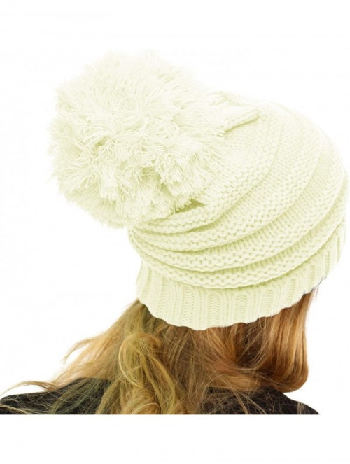 Skullies & Beanies Oversized Super Big Slouchy Pom Pom Warm Chunky Stretchy Knit Beanie Hat - Solid Ivory - CE185TZWTT9 $15.27