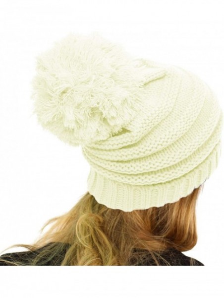 Skullies & Beanies Oversized Super Big Slouchy Pom Pom Warm Chunky Stretchy Knit Beanie Hat - Solid Ivory - CE185TZWTT9 $15.27