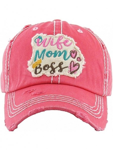 Baseball Caps Adjustable Wife Mom Boss Vintage Distress Heart Crown Hat Cap Pink Blue - Pink - CP18E5NHMKQ $23.94